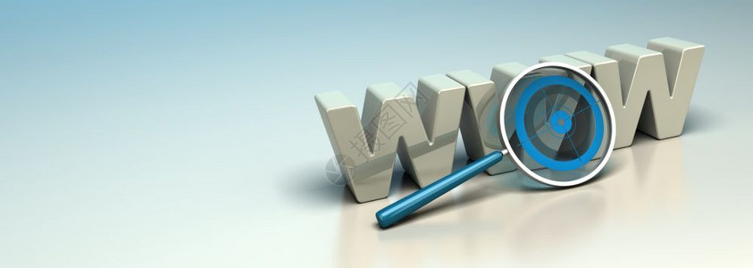 GlossyWWW3D信件写在蓝和蜜蜂背景上带有放大镜包括一个蓝色目标的搜索引擎优化符号或网络分析标志横向网上搜索引擎互联网SE蓝色的高清图片素材