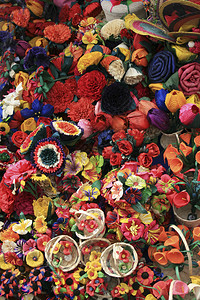 织物植群墨西哥手工制作的彩色干鲜花抽象的图片