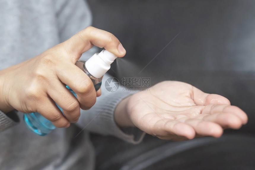 预防冠状或共生的人工喷洒剂19感染消毒瓶子图片