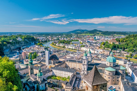 旅游城市奥地利萨尔茨堡市天际的美丽景色夏季奥地利自然图片