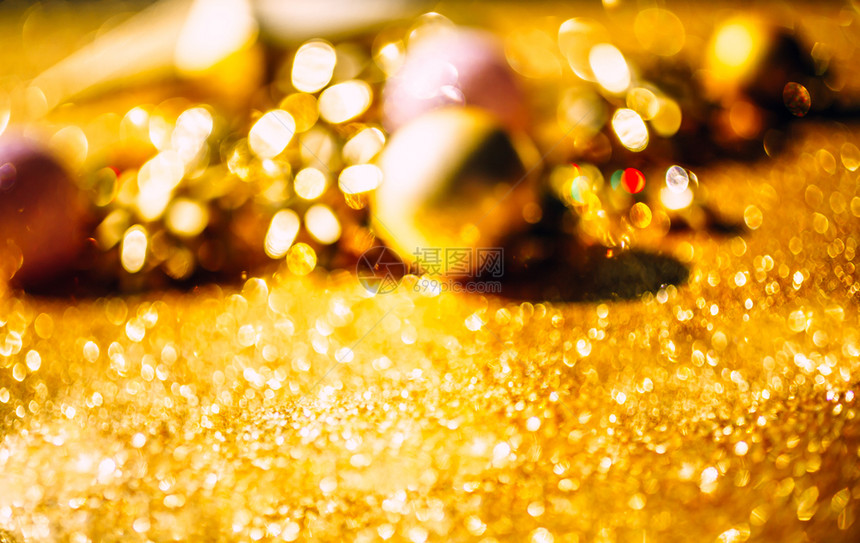 散焦圣诞新年或节定式平面最顶端观看Xmas节庆典金底的色装饰闪亮印有贺卡版面空间最佳诺埃尔图片
