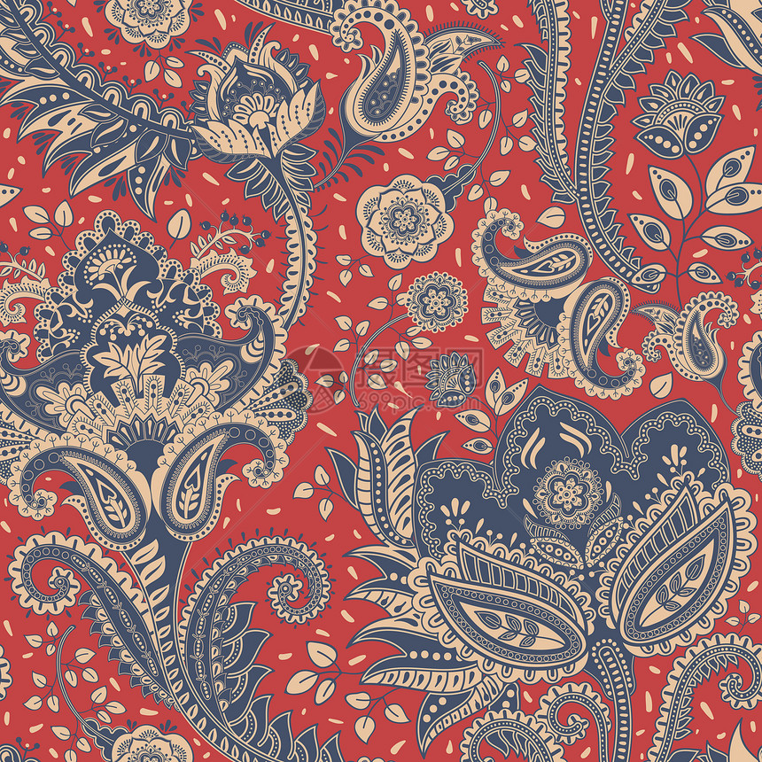 织物为了印度花卉背景Paisley时装风格设计印度花草背景设计印度花粉无缝结构型的图片
