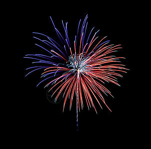 红江橙黄色的爆裂天空新一年和周纪念日概在夜空中展出美丽的节庆蓝色和红烟花设计图片