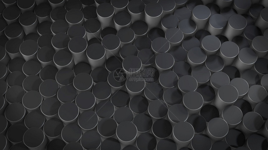 3D虚拟空间中抽象圆柱形几何金属表面的三维翻接随机定位几何形状由气瓶制成的亮光和美丽背景蜂窝抽象有创造力图片