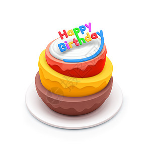 白色蜡烛小雨烘烤的棉花糖生日蛋糕在白色背景上孤立的生日蛋糕3D插图生日蛋糕设计图片