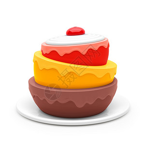 黄色的樱桃派对丰富多彩的生日蛋糕在白色背景上孤立的生日蛋糕3D插图生日蛋糕美味的设计图片