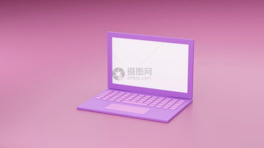 粉红色颜技术工具概念笔记本3d插图以现代最起码风格的手提电脑模型背景监视器学生形象的图片