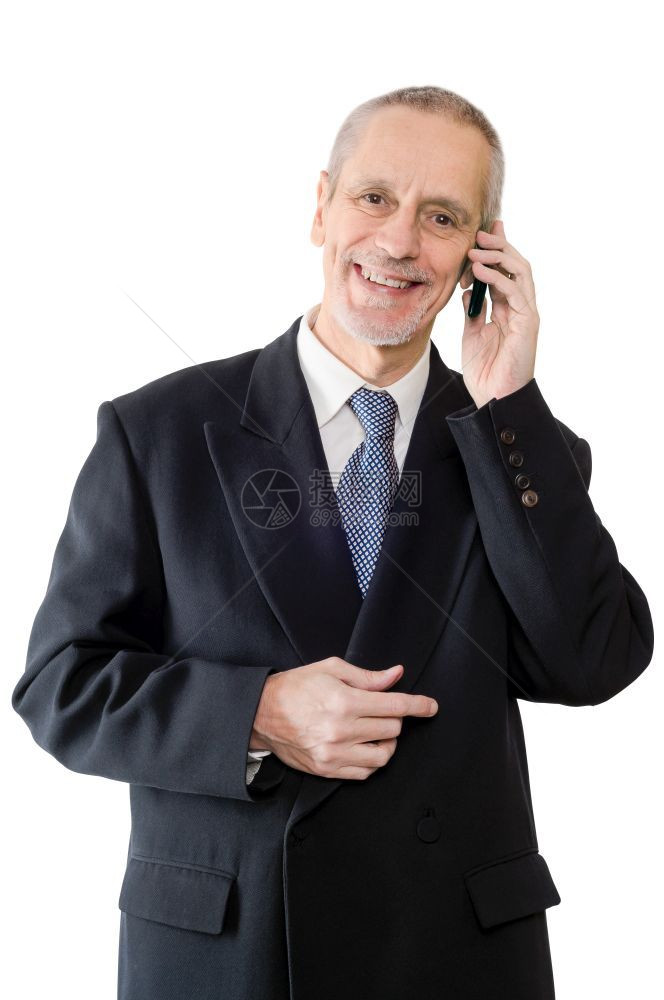 称呼打电话一位友好的商人在手机上微笑商业图片