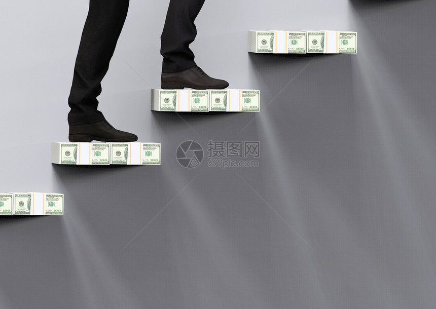 3d使一个商人谁爬上10美元的楼梯成功实现经济目标在10月日步男人财富图片