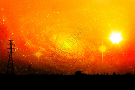 中央车站网络车站变压器以橙色天空和银河系为核心的玉米田中央高压电极设计图片