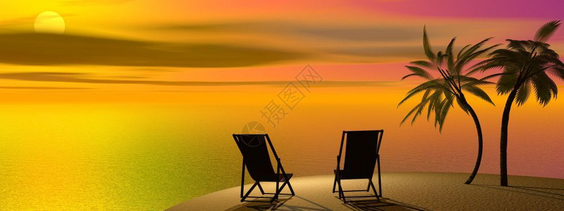 阴影两张椅子和棵棕榈树在日落前海边沙滩上座位户外图片