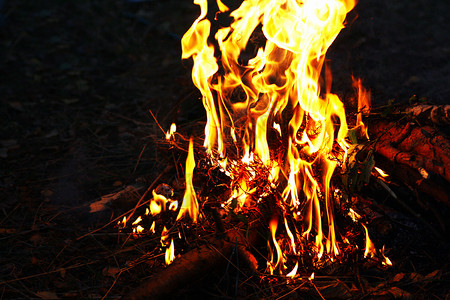 遗迹火焰烧焦夜明亮的木柴和黑暗之火图片