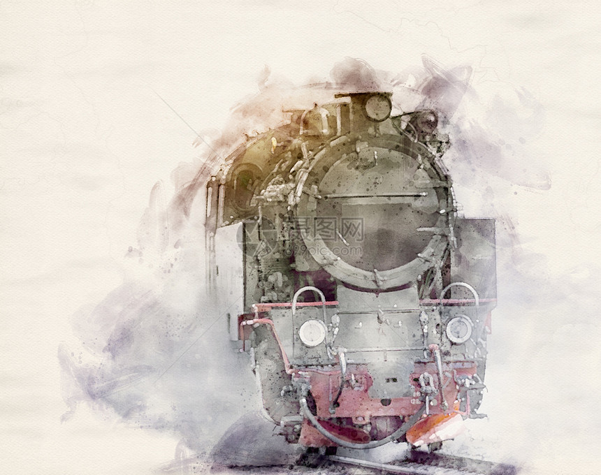 蒸汽动力机车的彩色插图优质机器垃圾摇滚图片
