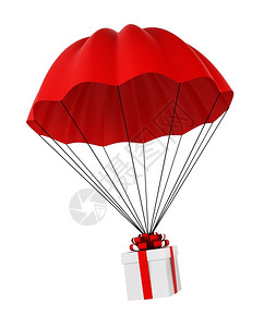 降落伞礼物购物庆典零售带有白色背景3D插图礼品盒的降落伞设计图片