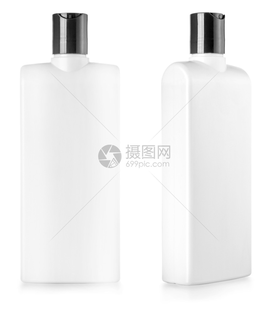 包装在白色背景上隔离的白色塑料瓶子商品关心图片