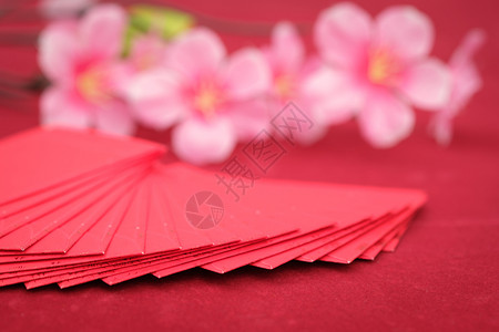 亚洲中华新年装饰红织物包或Agpow空间写作AF点选择开花图片