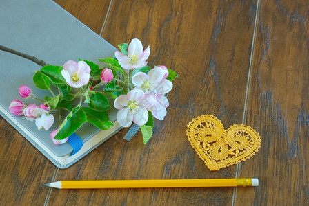 书春天花鲜铅笔和歌词日记浪漫信息笔本求爱写字符号邮件图片