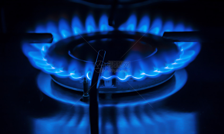 丙烷抽象的烹饪厨房煤气和能源概念中炉灶的蓝色火焰图片