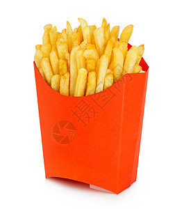 红纸盒里的薯条炸孤立在白色背景的快餐店育肥一种红色的图片