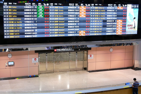预期的航空公司离开桃园2018年月7日关闭桃园国际机场内的航班时刻表和站楼大门关闭桃园国际机场内的航班时刻表和站楼大门背景图片
