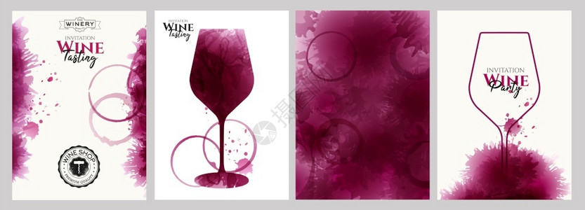 捏造卡片收集葡萄酒设计模板的收藏品Elegant红酒玻璃插图小册子海报邀请卡促销横幅菜单清封面背景红色和玫瑰酒污点派对葡萄园设计图片
