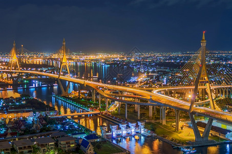 Bhumibol大桥也称为工业环位于黄昏大城市商业戒指图片