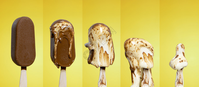 目的夏季天气炎热时融化的巧克力冰淇淋小吃釉图片