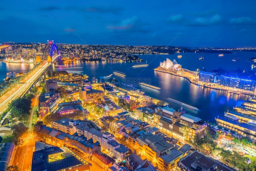 澳洲悉尼市下城天际的线区暮新的图片