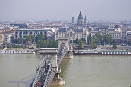 布达佩斯著名的连锁桥景象匈牙利多瑙河船图片