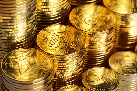 闪亮的交换金新乌克兰硬币背景闪亮高清图片