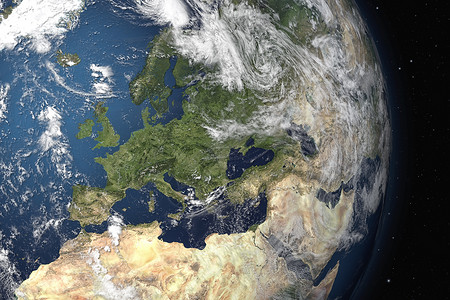 欧洲大陆最西端地理电脑云从空间3D图形中绘制的地球视图像其中附有美国航天局为地球提供的详细图像设计图片