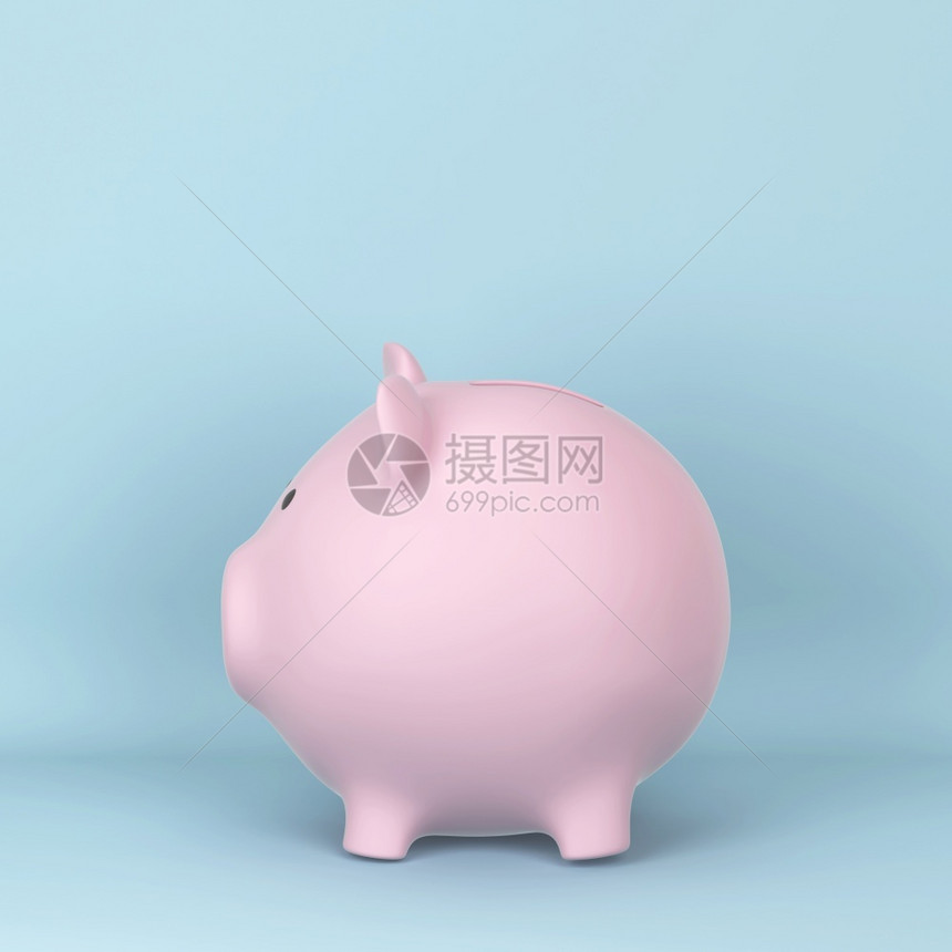 贷款花生猪银行为节省蓝背景3D图解而存钱盒子银行业图片