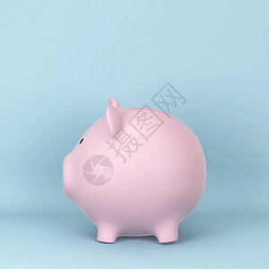 贷款花生猪银行为节省蓝背景3D图解而存钱盒子银行业图片