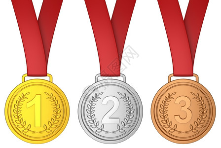庆典挑战徽章白色背景的红丝3D插图奖章图片