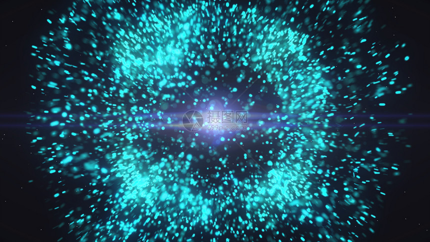 抽烟明亮的蓝色未来粒子宇宙爆炸冲击波蓝色能量空间3D转化图片