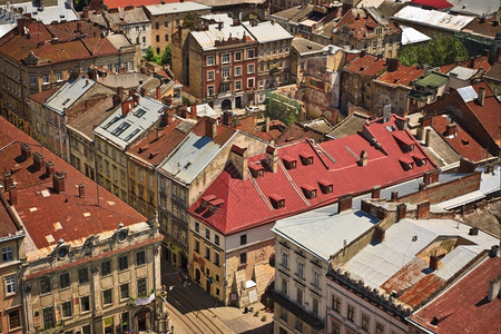 家常乌克兰夏天的利沃夫市政厅风景街道西方图片