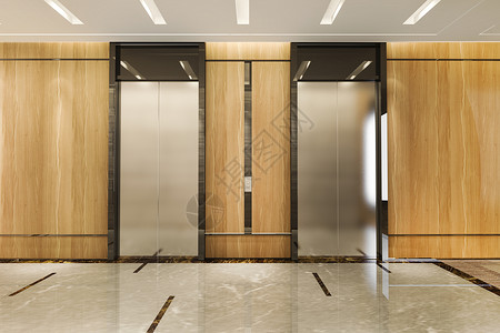 3d在商业旅馆提供现代钢铁电梯大厅在走廊附近有豪华设计酒店窗户套房图片