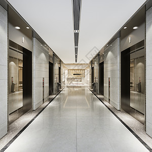 3d在商业旅馆提供现代钢铁电梯大厅在走廊附近有豪华设计筒灯现代的入口图片