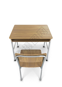 大学坐以3张椅子作为办公桌白色背景孤立的3D插图目图片