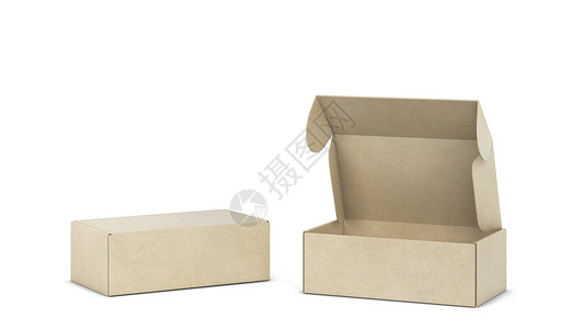 薄饼包装盒模型3d插图白色背景上孤立的空白袋航运标签背景图片