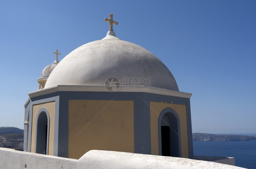 希腊圣托里尼岛Thira教堂外部的费拉假期图片