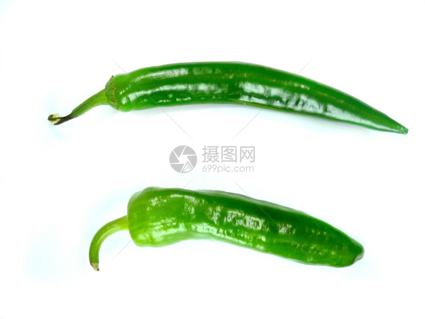 辛辣的椒白背景隔离的绿辣椒饮食植物图片