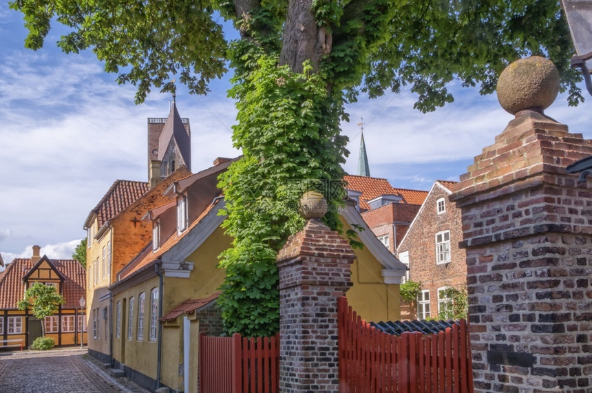 中世纪Ribe镇的街道和房屋每天丹麦街以及Ribe镇的房屋传统城市堵塞图片