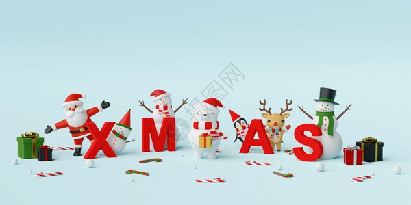 红色的快活假期圣诞乐新年圣诞老人和物的特写XMAS3D图片