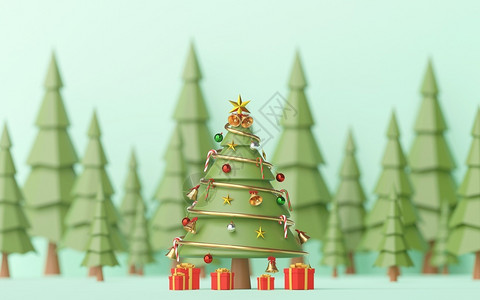糖果甘蔗圣诞节圣诞快乐和新年圣诞树的风景林松里有礼物圣诞老人新的快活设计图片