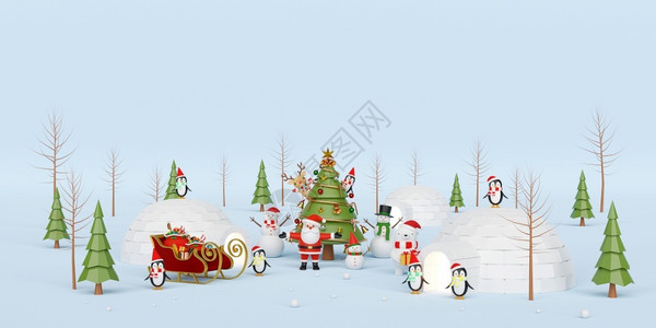 冬天圣诞快乐新年圣诞庆典与老人和朋友一起庆祝3D信横幅图片