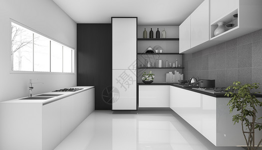 化茧为蝶内部的3d化白色阁楼为现代厨房风格装饰木头设计图片