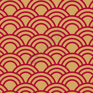 壮阔东方潮用于纺织封面或包装的传统日本无缝红和金色潮波模式Good用于纺织覆盖或包装自然饰华丽设计图片