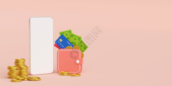 美元在线的关于移动应用程序货币支付和在线转账的金钱包3D插图等距图片