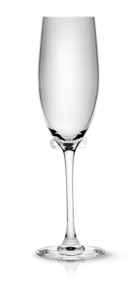 目的象征餐厅白色背景上隔绝的空香槟杯图片